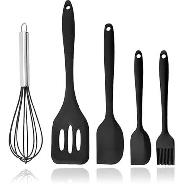 Imagem de Kit Utensílios de Cozinha em Silicone 5 Peças Resistente ao Calor com Batedor e Espátulas (Preto)