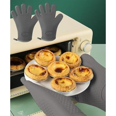 Imagem de 2 peças de luvas de forno de silicone – luvas de forno antiderrapantes à prova d'água com forro de algodão macio, luva de forno resistente ao calor, pegador de panela de cozinha para churrasco, assar
