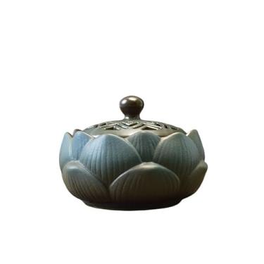 Imagem de Porta-incenso decorativo Queimador de incenso de cerâmica com lótus, ornamento retrô criativo, suporte de incenso para sala de estar, escritório e quarto