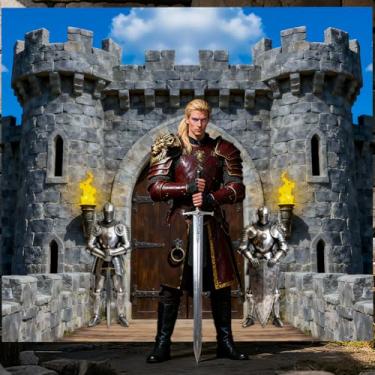 Imagem de WADORN Faixa de suporte de foto de castelo medieval, 1,8 x 1,5 m, decoração de fundo de festa medieval porta arqueada castelo fotografia fundo banner suprimentos para pendurar suprimentos para