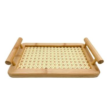Imagem de Bandeja De Bambu Com Alças E Fundo Em Treliça 28X16Cm