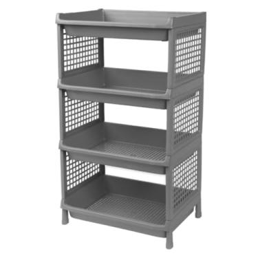 Imagem de Estante com 4 Prateleiras Organizadora de Plástico Modular Multiuso para Cozinha Quarto Escritório Fruteira (Cinza)