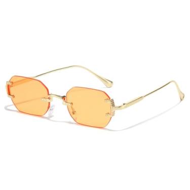 Imagem de HCHES Óculos de Sol Vintage Fashion com Armação Metálica Sem Aro, Adequados para Homens e Mulheres (Laranja)