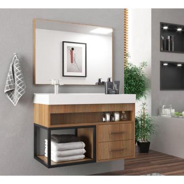 Imagem de Gabinete Banheiro Com Cuba E Espelheira 80Cm Multimóveis Vcr10071 Noce Noce