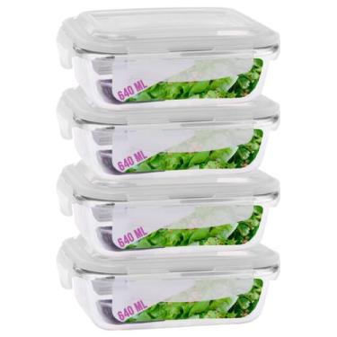 Imagem de Kit 4 Potes Tampa Hermetica 4 Travas Retangular Vidro 640ml - DONA LAU
