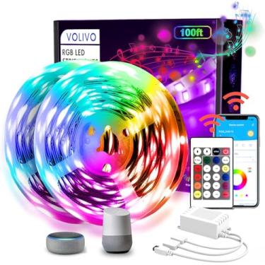 Imagem de VOLIVO Fita de luzes LED inteligente WiFi de 30,5 metros, funciona com Alexa e Google Assistant, 2 rolos de fita de luz LED RGB de 15,2 m, luzes LED que mudam de cor de sincronização de música para decoração de quarto, casa, cozinha, festa