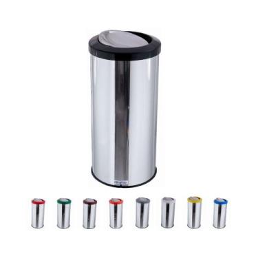 Imagem de Lixeira Redonda Flip Top Aro Plástico Miolo Inox 35L - CM Design, Pret