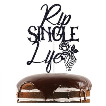 Imagem de Black Glitter Rip signle Life Cake Topper, Old English Gothic Wedding Decor, Skull Themed Wedding Bridal Shower Party Decorations Supplies