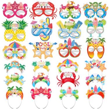 Imagem de Kosiz Pacote com 24 lembrancinhas de festa na praia, piscina, óculos de sol havaiano, flamingo, abacaxi, palmeira, Tiki Aloha, praia tropical, adereços de cabine de fotos para artigos de festa de