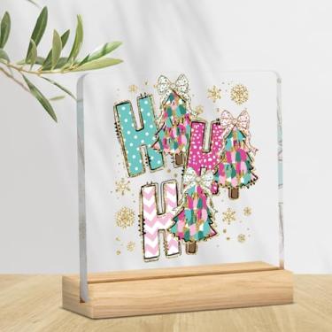 Imagem de Decoração de Natal rosa para decoração de árvore de Natal Feliz Sinal HO HO HO Decoração de Natal para Mesa Cornija Rosa Engraçado Decoração de Sinal Acrílico de Natal 10 x 10 cm
