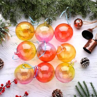Imagem de Sosation 6 bolas de enfeites de Natal de vidro pastel gradiente, 8 cm iridescente pastel soprado à mão, enfeites coloridos para pendurar em árvore de Natal, decoração de casa, presente de festa