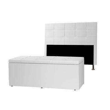 Imagem de Kit Cabeceira E Calçadeira Baú Queen 1,60m Roma Corano Branco - Pallazio