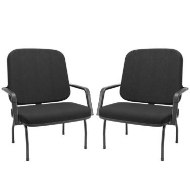 Imagem de Kit 02 Cadeiras De Escritório Recepção Com Braço Fixa Preta Magno P03 Crepe Preto - Lyam Decor