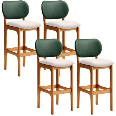 Imagem de Kit 4 Banquetas Alta Betta Imbuia Facto Verde Linho Cru