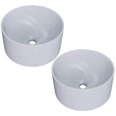 Imagem de Kit 02 Cubas De Apoio Redonda Para Banheiro Lavabo C01 Bl30w Branco Granit Matte - Lyam