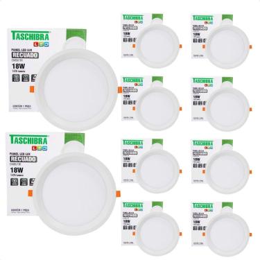 Imagem de Kit 10 Painel De Led Redondo Embutir Recuado 18w Bivolt Taschibra 6500k Frio