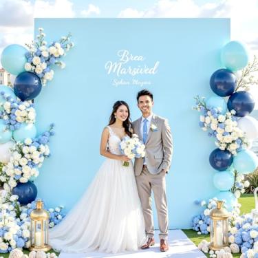 Imagem de Capa de arco de casamento azul claro 16 x 14 m para chá de bebê, 2 lados, elastano, elástico para festa de aniversário, cerimônia, formatura, banquete, decoração