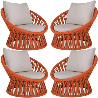 Imagem de 4 Poltrona Area Externa Monza Alumínio Pintura Corda Náutica Terra Cota
