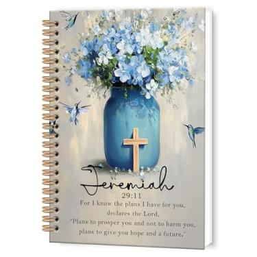 Imagem de TWRVI Caderno espiral cristão hortênsia azul, caderno Jeremias 29:11 versículo bíblico diário para igreja material de escritório escolar, cadernos de oração religiosa escrituras cadernos de diário 14