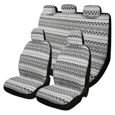 Imagem de ZNDAW 9 peças de cobertor de selim Baja Capas de assento de carro, conjunto frontal respirável lavável com almofada de cinto de segurança, protetor de assento compatível com airbag de tecido listrado