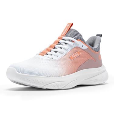 Imagem de FitVille Tênis feminino extra largo, sem cadarço, leve, largo, suporte de arco, sapato ortopédico confortável para ficar em pé o dia todo - ZephyrLite V4, Laranja/branco, 10.5 Wide