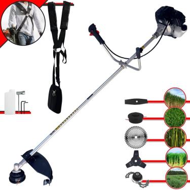 Imagem de Roçadeira Robusta Toyama RT43LB-25A À Gasolina 43cc 1,7HP 10000rpm Com Carretel Nylon + Faca 2 Pontas + Faca 3 Pontas + Faca 40 Dentes Vídea + Trimmer