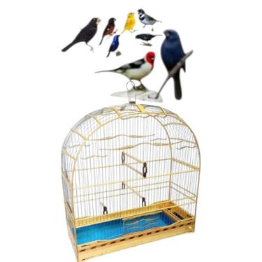 Imagem de Gaiola Abaulada N8 para Pássaros, Madeira Clara com Base Azul, Design Curvo, para Curió, Bicudo, Azulão, Canário e Coleiro