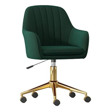 Imagem de Cadeira de escritório em casa com rodas, cadeira giratória ajustável no meio do encosto com braço estofado para espaço pequeno, quarto e penteadeira