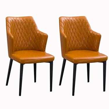 Imagem de Cadeira de jantar, cozinha, sala de jantar, móveis, cadeiras de jantar, conjunto de 2 cadeiras modernas de couro com encosto alto acolchoadas macias para sala de estar, quarto, cozinha (cor: Laranja)