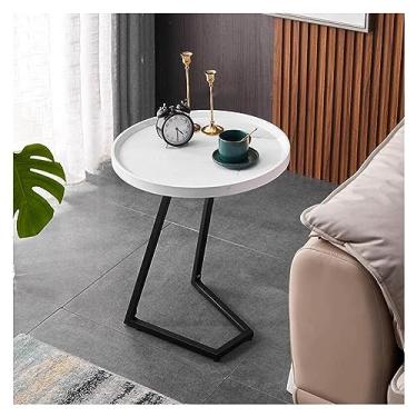 Imagem de Mesa lateral redonda pequena, mesa de cabeceira moderna, mesa de cabeceira com destaque, mesa de jantar para lanche, bebida, bandeja de TV para sala de estar, quarto, escritório, varanda, pequena
