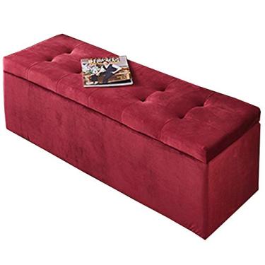 Imagem de Banqueta para troca de sapatos na entrada caixa de armazenamento de brinquedos confortável flanela assento extra para quarto sala de estar corredor 80 x 40 x 40 cm (cor: vermelho)