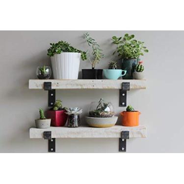 Imagem de 3FLQOOPP Prateleiras Urban Legacy Accent | Tábua de celeiro de palheta | Conjunto de 2 com suportes completos (lavagem branca 122 x 17,8 x 5 cm) (lavagem branca 101,6 x 11,4 x 5 cm) (lavagem branca 61