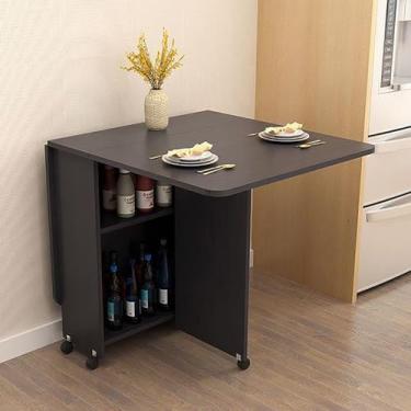 Imagem de Pace Saving Mesa de jantar dobrável com 6 rodas e 2 prateleiras de armazenamento, mesa móvel de folhas suspensas para trabalho, estudo e jantar, dobrável, extensível, versátil (preto)