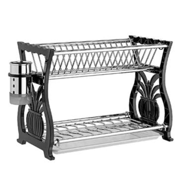 Imagem de BSNANCA Escorredor de louça, escorredor de pratos de 2 camadas com drenagem, escorredor de pratos de aço inoxidável com suporte de utensílios e bandeja coletora, escorredor de pratos para balcão de