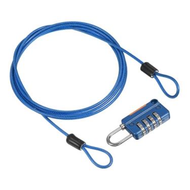 Imagem de PATIKIL Cabo de aço de segurança com trava de combinação de 4 dígitos, 1 conjunto de corda de fio de segurança revestida de 1,6 m cadeado de laço duplo para bagagem de viagem ao ar livre, azul claro e