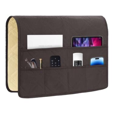 Imagem de HADEEONG Organizador de apoio de braço para sofá, suporte de cabeceira com 6 bolsos, suporte de poltrona antiderrapante, organizador de apoio de braço para controle remoto de TV, revista, celular