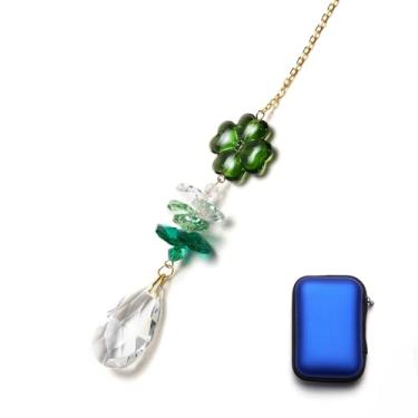 Imagem de Matuna apanhador solar de cristal de trevo de quatro folhas com bola de prisma de coração - Enfeite de pendurar na janela de arco-íris para carro, casa, jardim (azul)