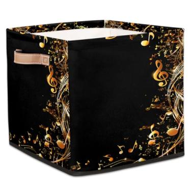 Imagem de hongjinglin Cestos dobráveis de armazenamento em cubos para notas, música, caixas dobráveis legais brinquedo com alças organizador de tecido para berçário, sala de estar, quarto, prateleiras, roupas