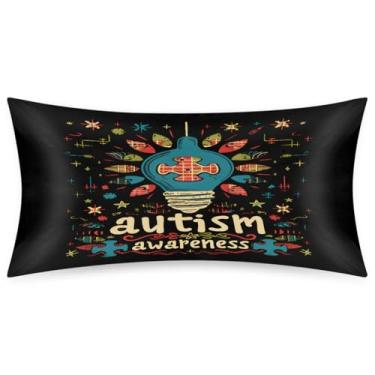 Imagem de Fronha King Size de cetim de seda para cabelo e pele, capa de almofada macia para resfriamento, design de autismo, capas de travesseiro com fecho de envelope para dormir mulheres homens crianças 50 x
