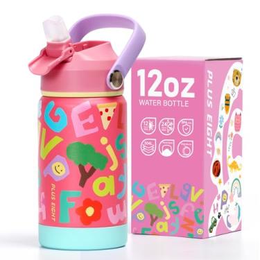 Imagem de pluseight Garrafa de água infantil isolada com tampa de palha, copo a vácuo de parede dupla livre de BPA 18/8 copos infantis à prova de vazamento com canudo para viagens escolares meninos e meninas