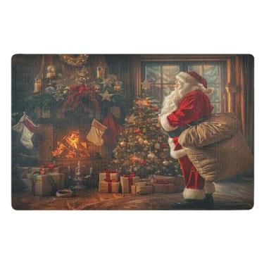 Imagem de SEHANY Tapete de porta de inverno Papai Noel Natal para todos os climas, impermeável, secagem rápida, bem-vindo, tapete de entrada antiderrapante, tapete decorativo de poliéster para entrada, varanda