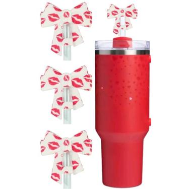 Imagem de Amreich Lip Kisses Valentines Straw Toppers - 3 peças 3D Bow Silicone Straw Cover Caps Acessórios de copo à prova de poeira para copo Stanley Presentes de Dia dos Namorados para mulheres esposa meias