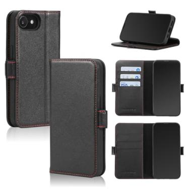 Imagem de TENKOSUIYO Capa para iPhone 16E 6,1 polegadas 2025, capa carteira de couro genuíno, fecho magnético, compartimento para cartão com bloqueio de RFID, suporte, capa de proteção total compatível com 16E