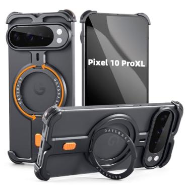 Imagem de XAOVUIR Capa para Google Pixel 10 Pro com suporte magnético, suporte giratório para Pixel 10 Pro, capa de telefone fina sem moldura para Pixel Pro 10 com quatro cantos à prova de quedas, preta