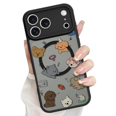 Imagem de tharlet Capa magnética para iPhone 17 Pro Max (6,9 polegadas) – Capa preta fosca translúcida fina design de cachorro fofo [compatível com MagSafe] Proteção de câmera com protetor de tela, leve e