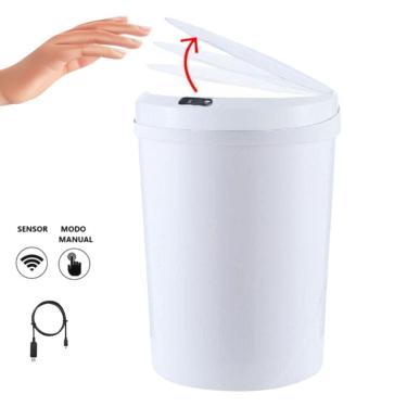 Imagem de Lixeira Automática Redonda 12 Litros Usb Com Sensor Branca