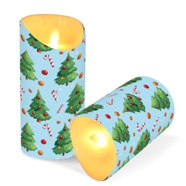 Imagem de Blueangle Pacote com 2 velas de árvore de Natal sem chama com controle remoto e temporizador, velas LED cintilantes (7,6 cm x 9,9 cm) para decoração de casa, casamento, acampamento (644)