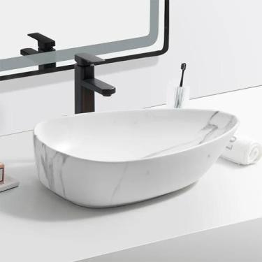 Imagem de Cuba Deend De Cerâmica Lacrima Marmo Para Banheiro 56x39x14 cm