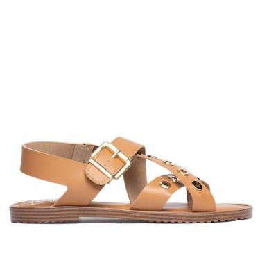 Imagem de Sandália Feminina Moleca Rasteira Tiras Ilhós Caramelo, Caramelo, 36