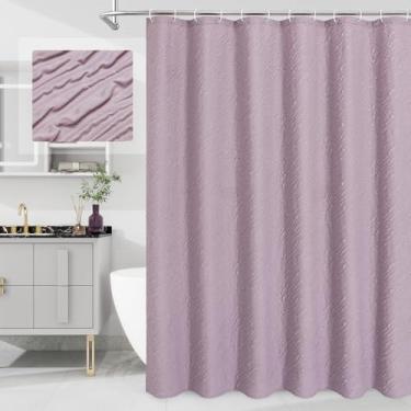 Imagem de MitoVilla Cortina de chuveiro de lavanda, cortinas de chuveiro de tecido ondas de fazenda para decoração de banheiro de hotel moderno, textura em relevo geométrico 3D, impermeável e resistente a rugas
